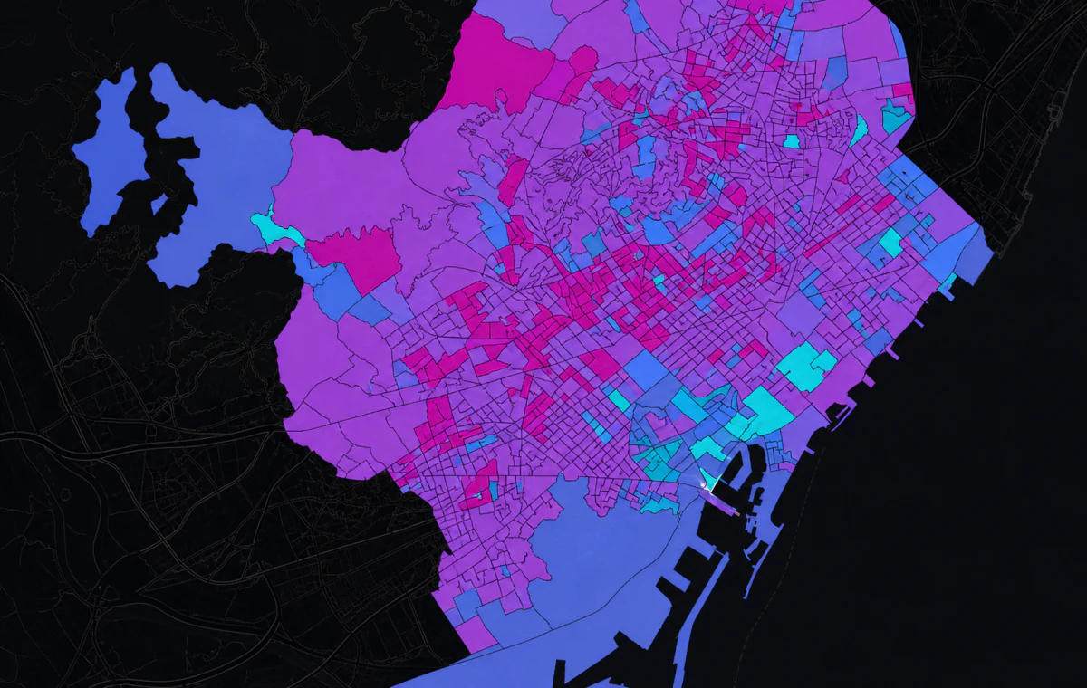 Recreación de un mapa de resultados electorales con divisiones territoriales coloreadas